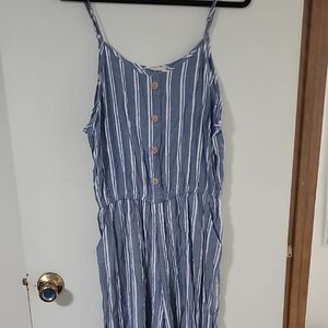 eesome Blue and White Striped Button-Front Jumpsuit